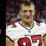 Photo collage of Rob Gronkowski and Tom Brady.