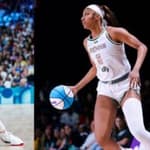 Photo collage of Sabrina Ionescu and Angel Reese.