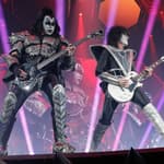 Paul Stanley Gene Simmons Tommy Thayer Eric Singer from Kiss band performing at Accor Arena in Paris