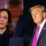Photo collage of Kamala Harris (left) and Donald Trump (right)