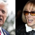 A photo collage of Donald Trump and E. Jean Carroll