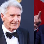A photo collage of Harrison Ford and Donald Trump