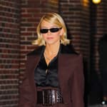 Sydney Sweeney poses as arriving at The Late Show With Stephen Colbert in New York City