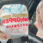 Kay Carlson trying burger king meal
