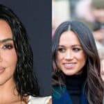 Collage of Kim Kardashian and Harry and Meghan