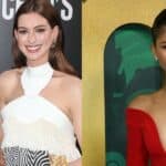 Anne Hathaway and Valentino (left) Zendaya (right)