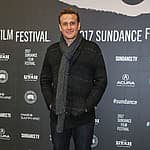 Jason Segel wears a warm winter scarf to his Sundance premiere of The Discovery in Park City
