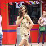 Irina Shayk wears a mini dress with matching boots while out and about in NYC