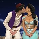 Pete Davidson and Kim Kardashian kissing.