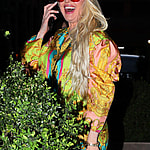 Erika Jayne wears a multicolored ensemble as leaving Watch What Happens Live With Andy Cohen in New York City
