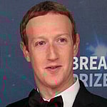 Portraits of Grimes and Mark Zuckerberg