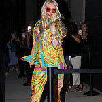 Erika Jayne wears a multicolored ensemble as leaving Watch What Happens Live With Andy Cohen in New York City