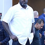 Shaquille O'Neil seen leaving the pre Super Bowl star studded party at Spago restaurant