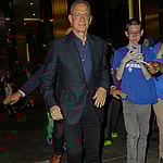Tom Hanks and his wife seen leaving Nobu restaurant after having dinner together in New York City