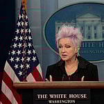 Musician Cyndi Lauper makes a statement in the briefing room