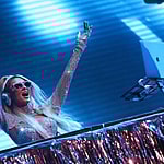 Paris Hilton DJ's for Christina Aguilera performance at the LA Gay Pride