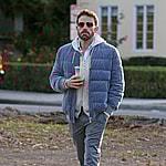 Ben Affleck enjoys a early morning ice coffee while out for a walk in Los Angeles