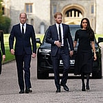 The Princess of Wales, the Prince of Wales and the Duke and Duchess of Sussex meeting members of the public at Windsor Castle in Berkshire following the death of Queen Elizabeth II on Thursday.