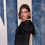 Hailey Bieber at the 2023 Vanity Fair Oscar Party at the Wallis Annenberg Center for the Performing Arts on March 12, 2023 in Beverly Hills, CA