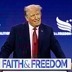 Former US President Donald Trump speaks at the Faith