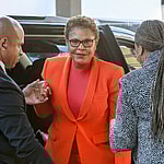 Mayor Karen Bass seen attending the Jean-Michel Basquiat exhibit in Beverly Hills