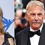 A collage of Singer Jewel and Kevin Costner posing for pictures on red carpets