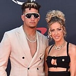 Patrick and Brittany Mahomes (left) Taylor Swift singing (right)