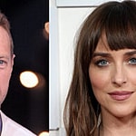 A photo collage of Chris Martin and Dakota Johnson