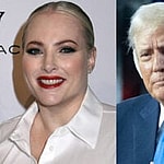 A photo collage of Kamala Harris with Meghan McCain and Donald Trump