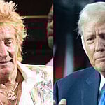 A photo collage of Rod Stewart and Donald Trump