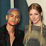 Hunter Schafer and Dominic Fike at 2022 Vanity Fair Oscar Party hosted by Radhika Jones