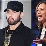 A photro collage of Barack Obama, Eminem and Kamala Harris