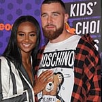 Kayla Nicole and Travis Kelce (left) Taylor Swift and Travis Kelce (right)