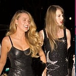 Photo collage of Taylor Swift and Blake Lively arriving at The Box NYC and Justin Baldoni