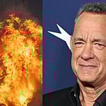 Pacific Palisades wildfire and Tom Hanks collage