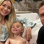 Freddie Freeman, Chelsea Freeman, and Max Freeman at the hospital