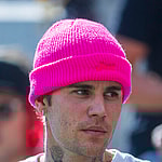 Justin Bieber wearing pink beanie
