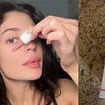 Kylie Jenner applying serum (left) Serum box (right)