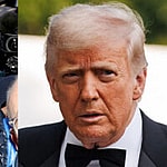 A photo collage of R. Kelly and Donald Trump