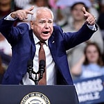 Governor TIM WALZ speaks to the crowd at a rally for Vice President Kamala Harris.