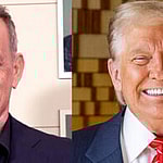 A photo collage of Tom Hanks and Donald Trump