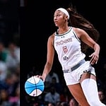 Photo collage of Angel Reese and Napheesa Collier.