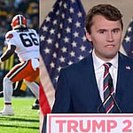 Photo collage of Charlie Kirk and Cleveland Browns.
