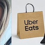 Sophie Rain (left) Uber Eats bag and hat (right)