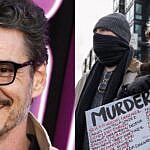 Pedro Pascal (left) ICE protest (right)