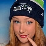 Avery Skye wearing a Seahawks beanie