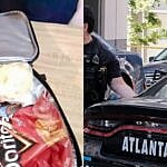 Photo collage of lunchbox and police.