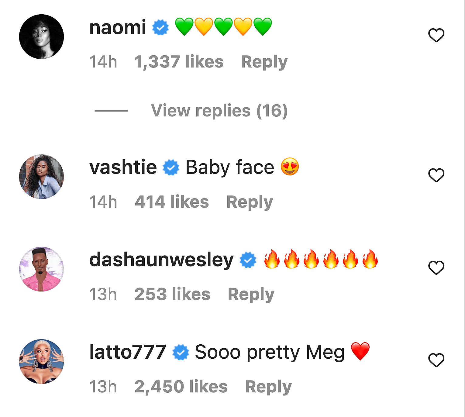 Comments on Megan Thee Stallion's Instagram