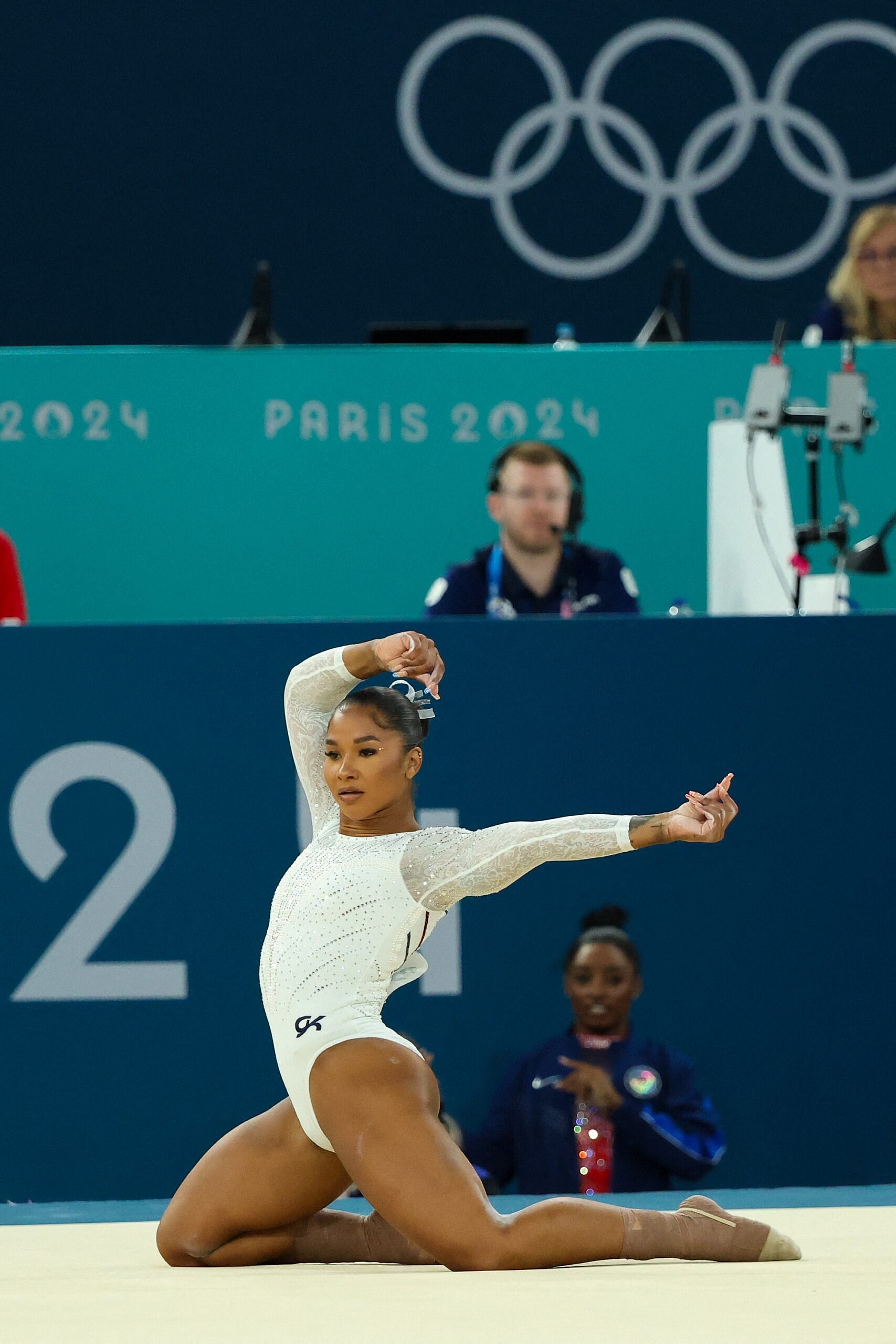 Jordan Chiles performing floor at 2024 Paris Olympics