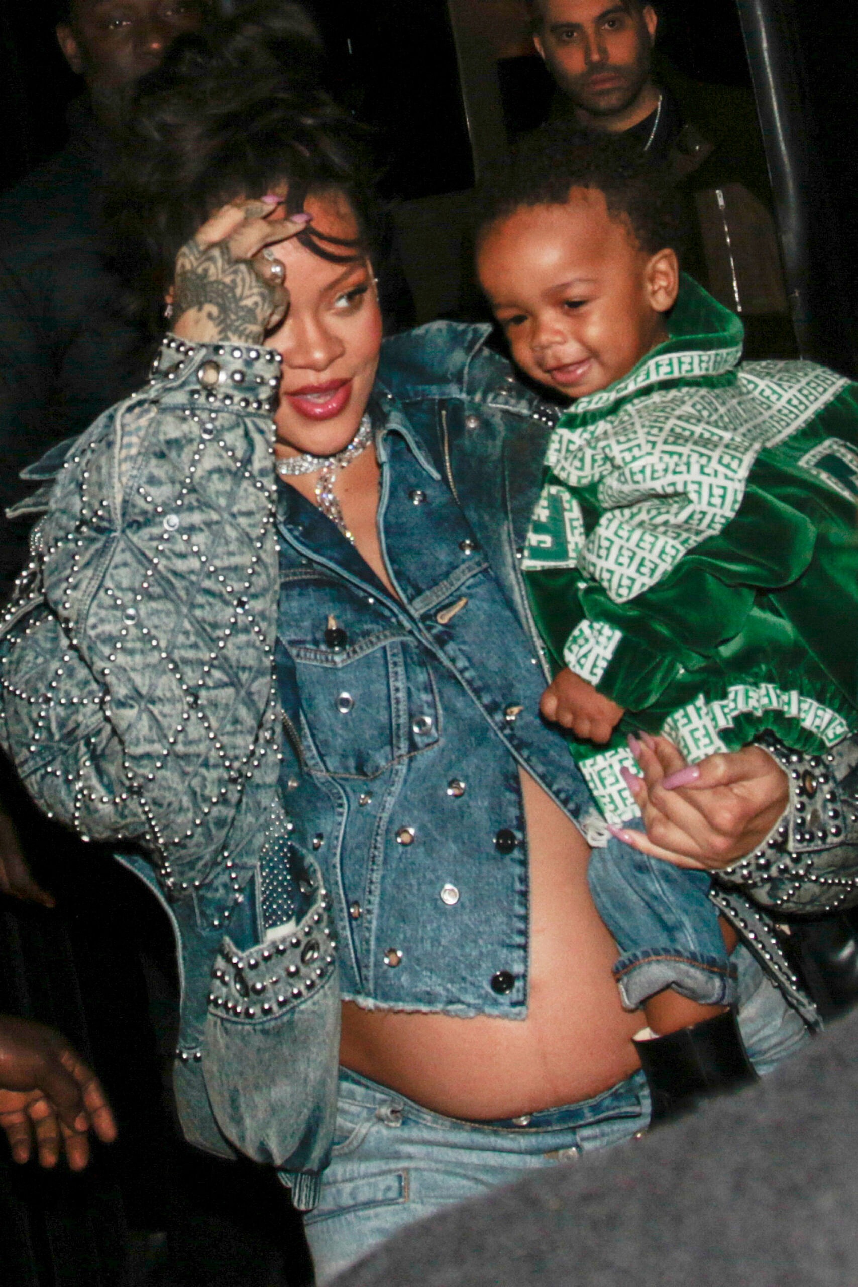 Rihanna Flaunts Baby Bump In Denim Jacket As She Cuddles Son At A Family Dinner In Paris